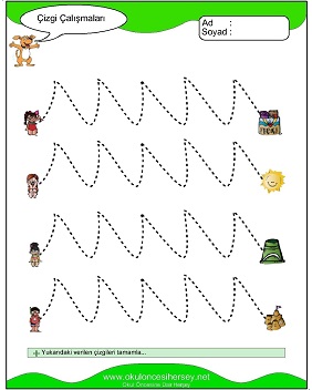 okul öncesi çizgi çalışma sayfaları